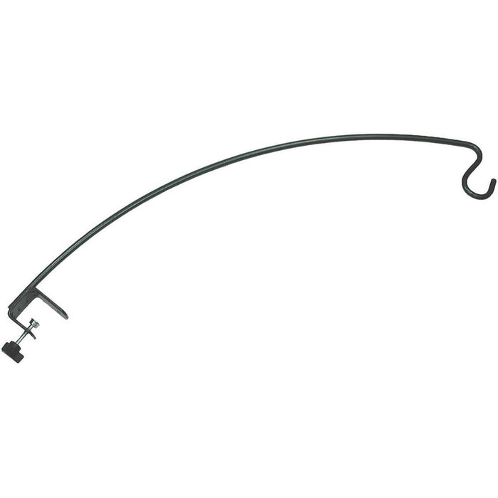 Curved metal rod with hooks on a white background