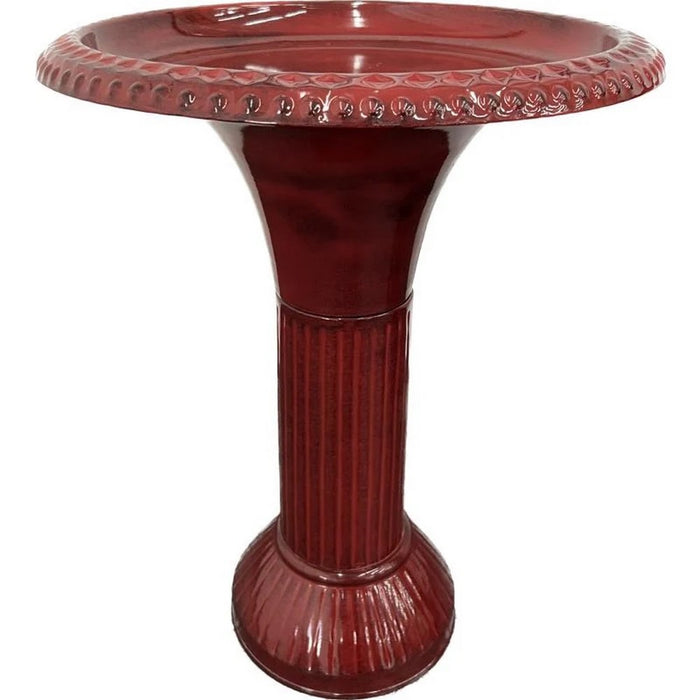 Headwind 18 IN Ironstone Bird Bath – Cayenne Red Pedestal, Durable Metal Outdoor Garden Bowl