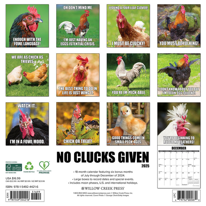 2025 No Clucks Given Wall Calendar 12 IN