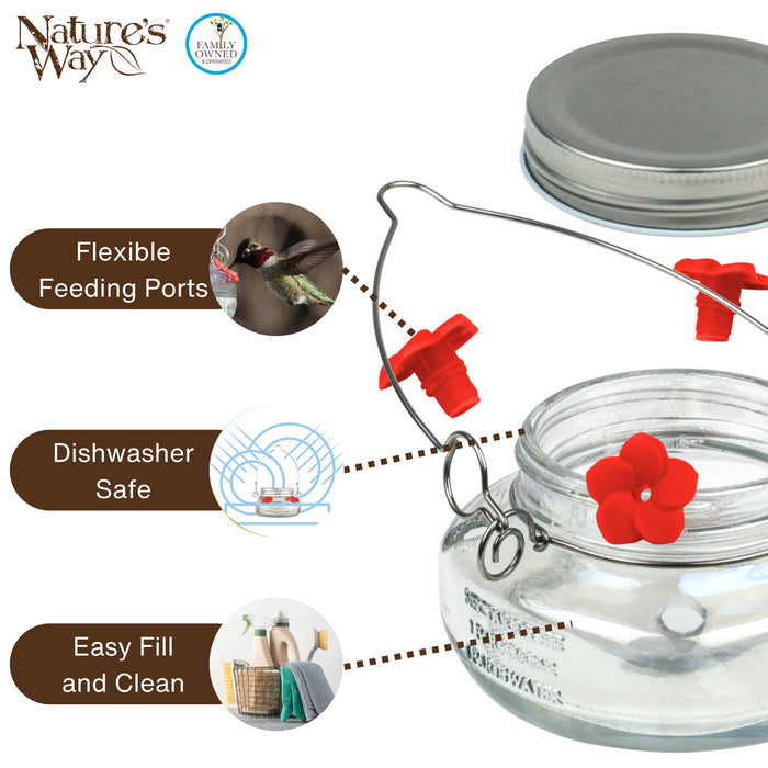 Clear container with red feeding ports and lids, featuring 'Nature's Way' branding.