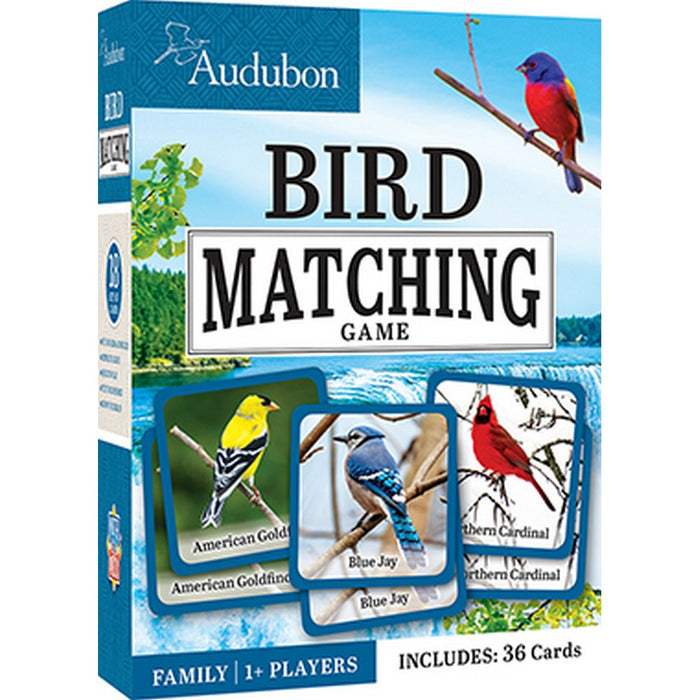 Audubon Bird Matching Game packaging with bird illustrations on a blue background