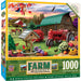 Farm and country-themed puzzle box with a red tractor, barn, and autumn scenery.