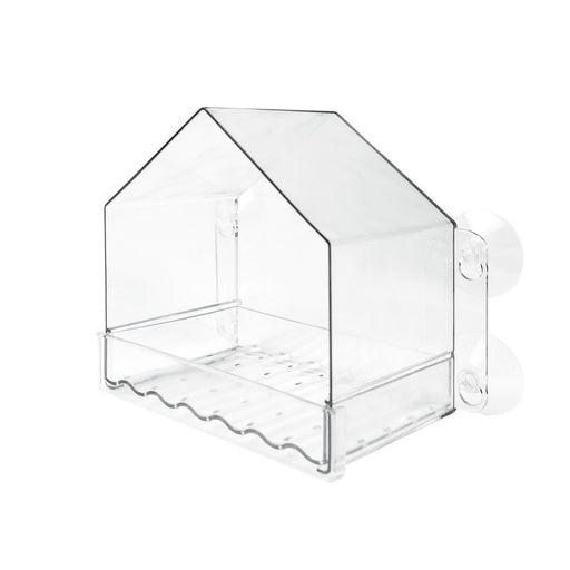 Clear wall-mounted shelf with a hook on a white background