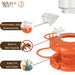 An orange bee feeder with a white flower attachment and clear plastic hopper, shown on a white background with feature callouts and inset images. The Nature's Way Family Feeder logo appears in the top left.