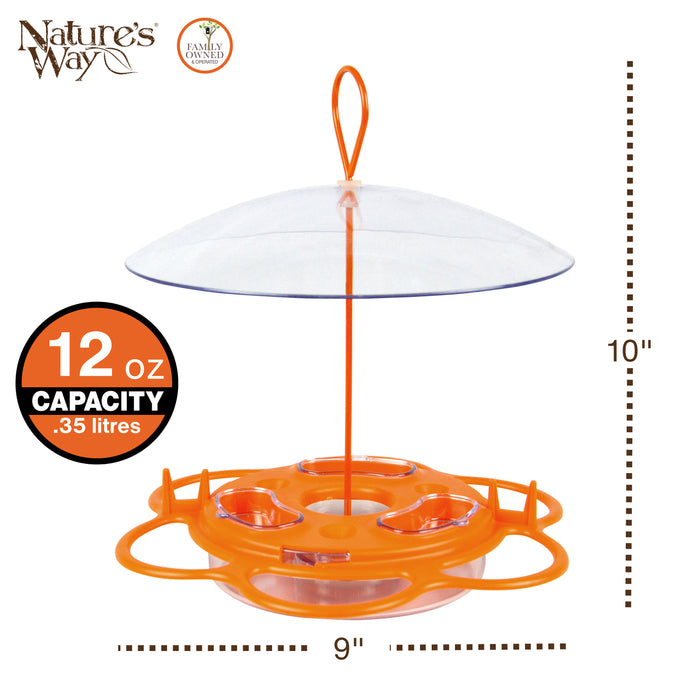 Orange and clear plastic container with measurement details on a white background, featuring Nature's Way branding.