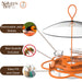 Orange bird feeder with features highlighted, including removable jelly dishes, bee guards, and easy fill and clean design.