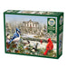 Jigsaw puzzle box featuring a winter scene with birds and a house, brand 'Cobble Hill' visible.