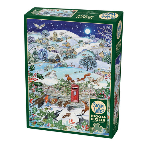 Cobble Hill puzzle box with a winter scene design on a white background
