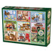 Cobble Hill puzzle box with images of a squirrel in various activities on a white background