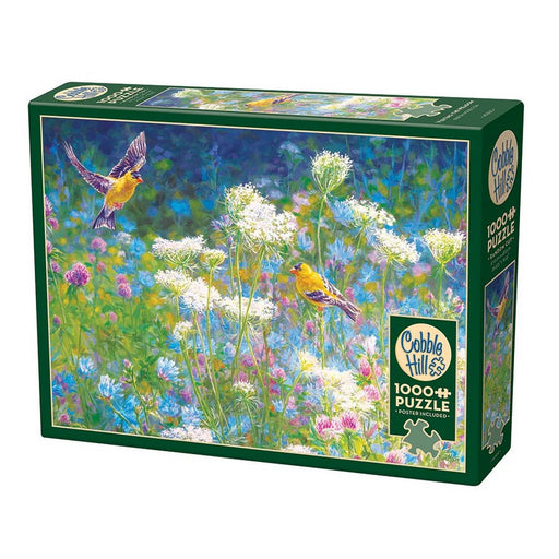 Cobble Hill puzzle box with birds and flowers on a white background