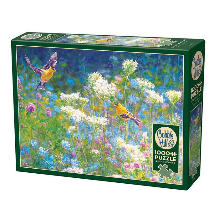 Cobble Hill puzzle box with birds and flowers on a white background