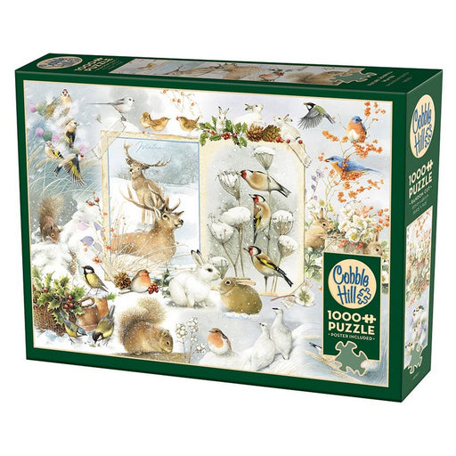 Cobble Hill puzzle box with winter wildlife design on a white background