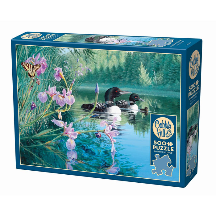 Cobble Hill puzzle box with nature scene featuring ducks and iris