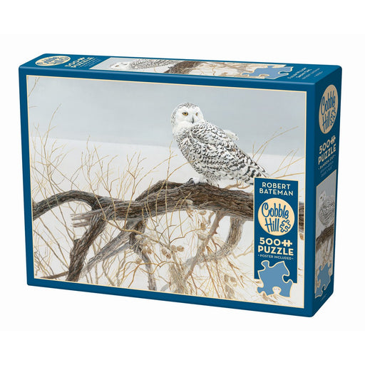 Cobble Hill Snowy Owl 500 piece jigsaw puzzle featuring Robert Bateman wildlife art