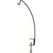 Curved metal hook with a small stand on a white background
