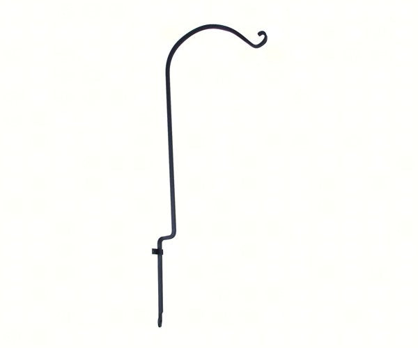 Black metal decorative hook on a white background