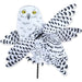 Decorative owl-shaped pinwheel with black and white pattern on a white background