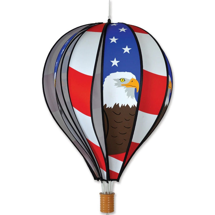 Hot air balloon-shaped kite with American flag design and eagle illustration on a white background