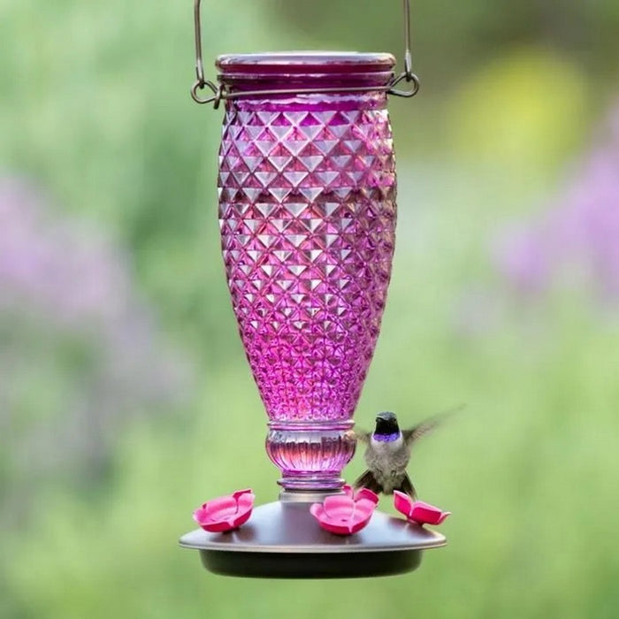 Diamond Wine Top-Fill Glass Hummingbird Feeder