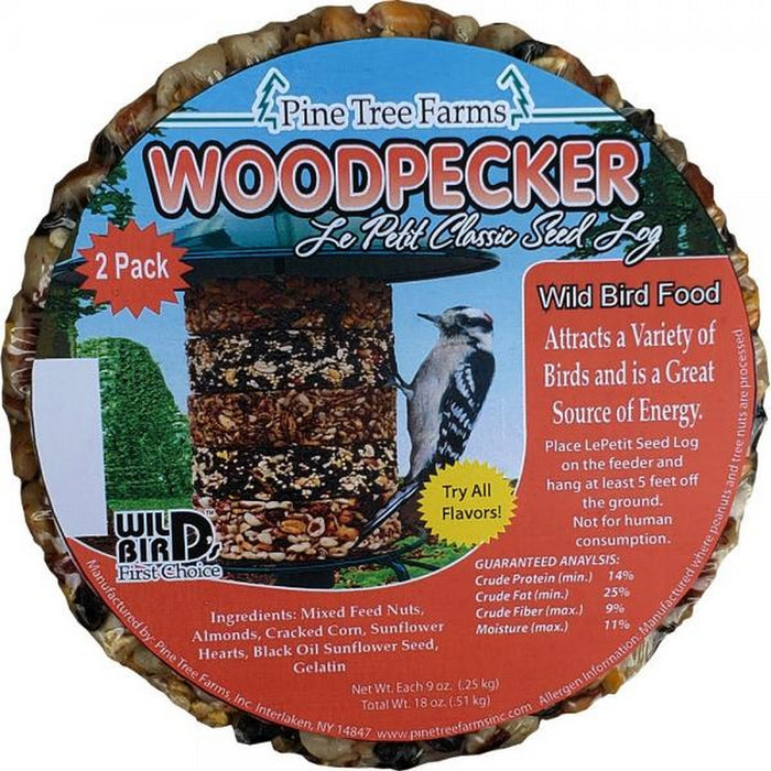 Pine Tree Farms Woodpecker bird food package on a white background