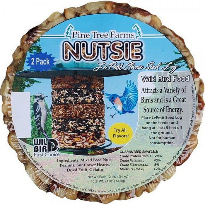 Pine Tree Farms NUTSIE wild bird food packaging on a white background