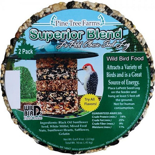 Pine Tree Farms Superior Blend wild bird food packaging with a bird on the label.