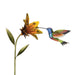 Metallic hummingbird and flower sculpture on a white background