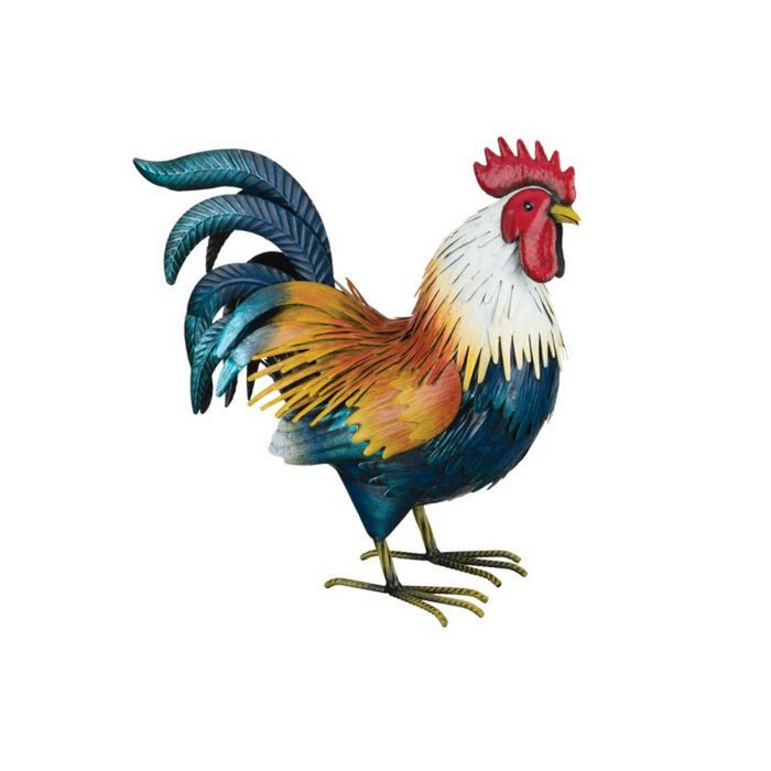 Colorful rooster figurine on a white background