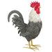 Decorative rooster figurine with a black and white body on a white background