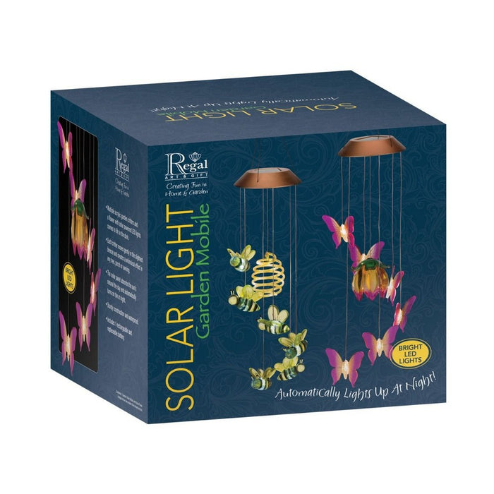 Box of a solar light garden mobile with butterfly design on a white background