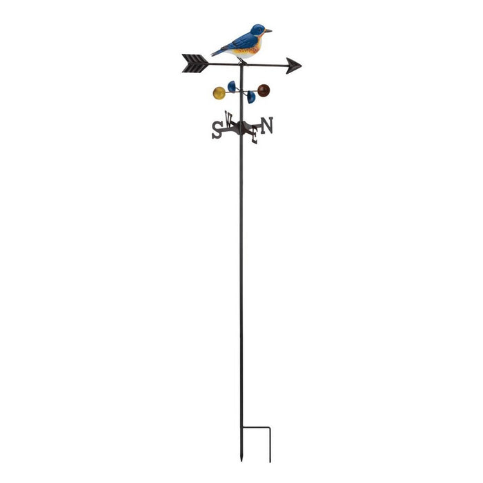 Decorative garden weathervane with a bird design on a white background