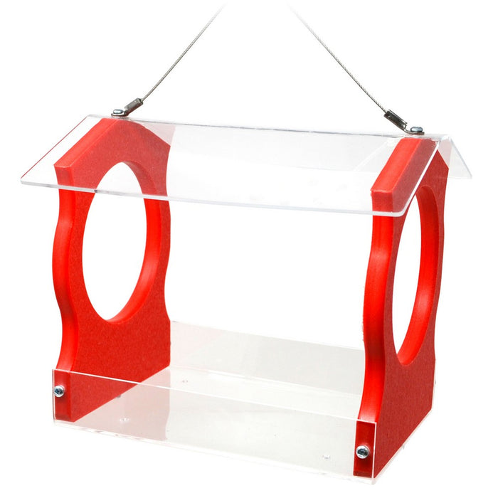 Small Red Fly-Thru Hopper Bird Feeder