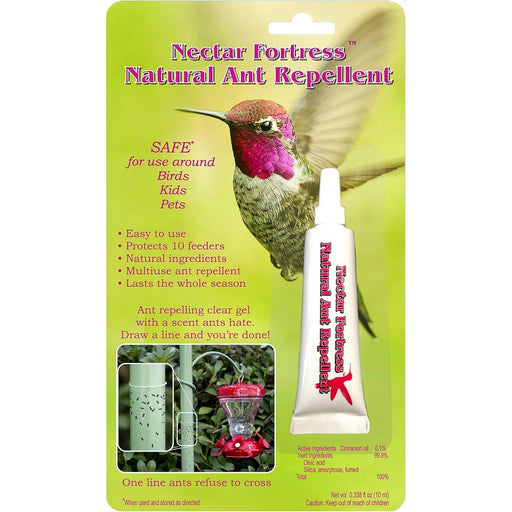 Nectar Fortress Natural Ant Repellent packaging with a hummingbird on a green background
