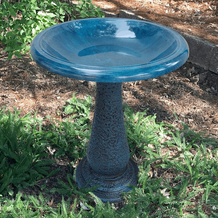 Navy Blue Fiber Bird Bath With Base 19 IN x 23.5 IN