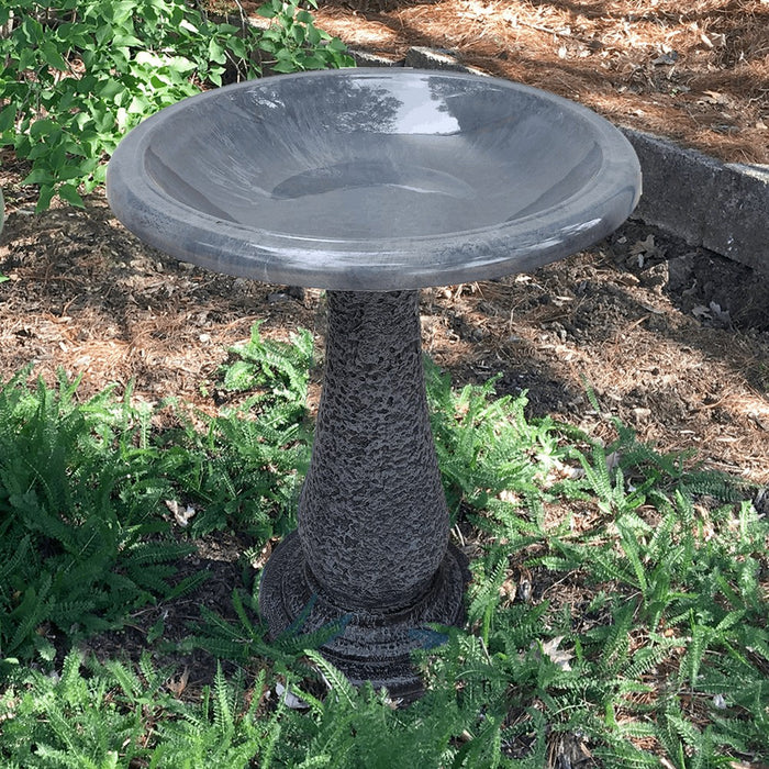 Cool Grey Fiber Bird Bath With Base 19 IN DIA bowl x 23.5 IN