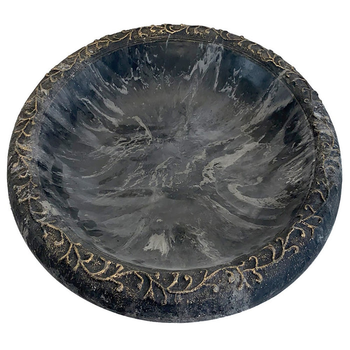 Black Fiber Clay  With Gloss Bowl Birdbath 20 IN