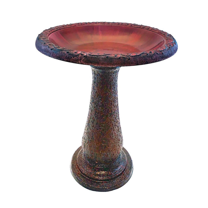 Red Fiber Birdbath With Pedestal Base 20 IN