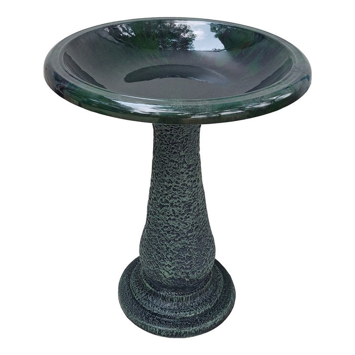 Dark Green Fiber Birdbath With Pedestal Base 19 IN x 23.5 IN