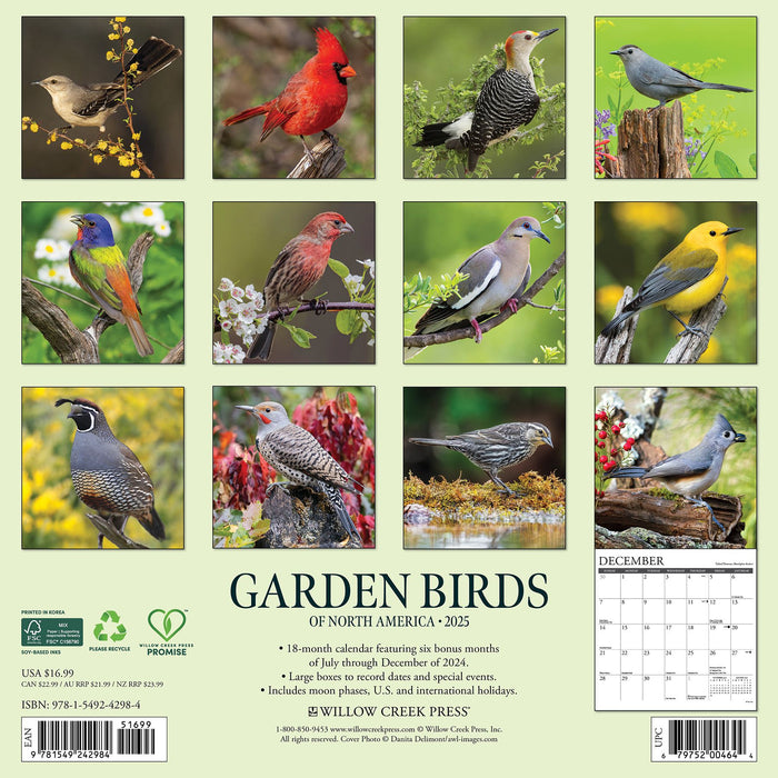 2025 Garden Birds of North America Wall Calendar 12 IN