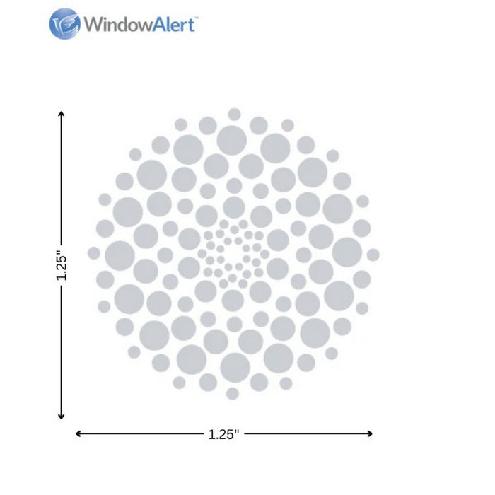 Circular pattern of dots with dimensions labeled, featuring the WindowAlert logo.