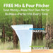 Free mix and pour pitcher with text on a green background
