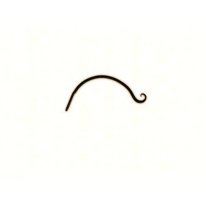 Curved metallic object on a white background