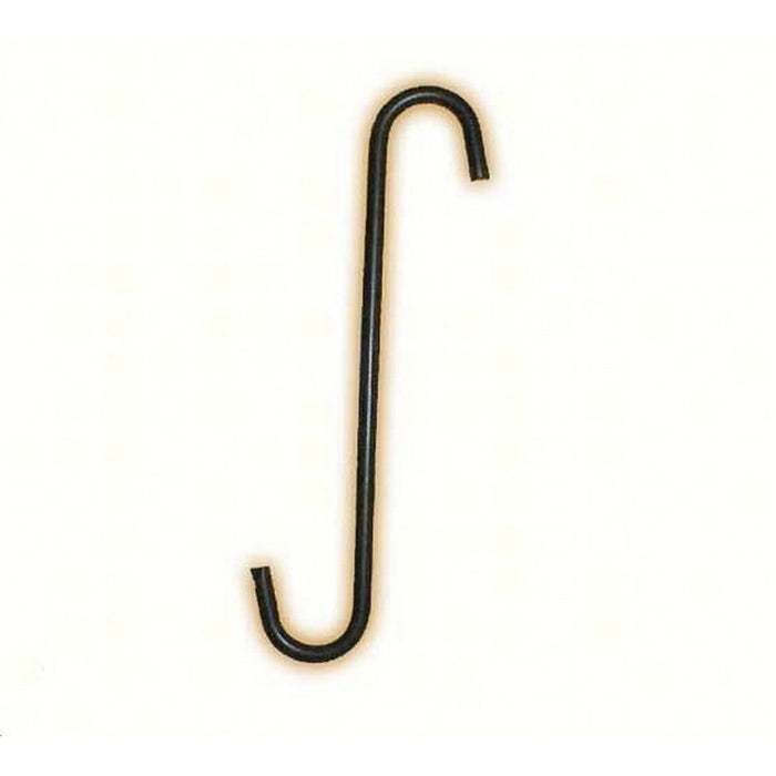 Black S-shaped hook on a white background