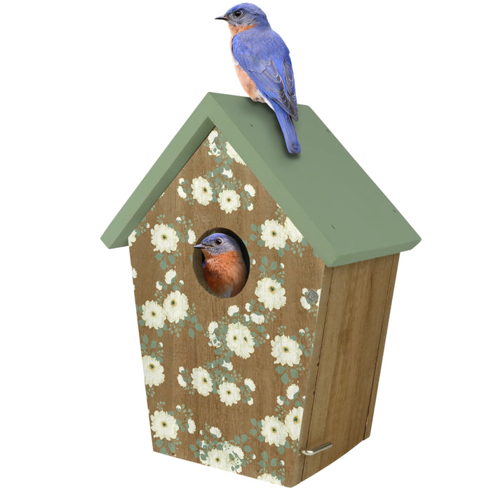 Verdant Petals Decorative Wooden Bluebird House - Weather-Resistant Outdoor Nesting Box