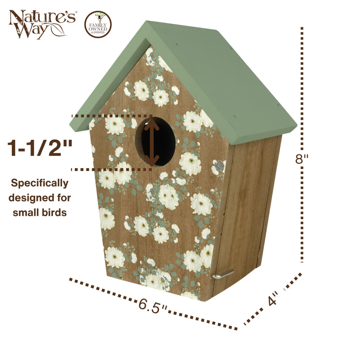 Verdant Petals Decorative Wooden Bluebird House - Weather-Resistant Outdoor Nesting Box