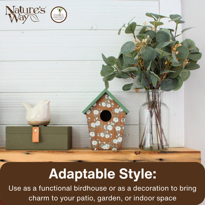 Verdant Petals Decorative Wooden Bluebird House - Weather-Resistant Outdoor Nesting Box