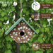 Wooden birdhouse with floral design hanging against a green leafy background, featuring 'Nature's Way' branding.