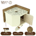 Wooden bee hive with features highlighted on a white background, branded 'Nature's Way'.