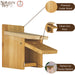 Wooden birdhouse with features highlighted, including premium cedar wood, clean-out door, and suitability for cavity nesters.