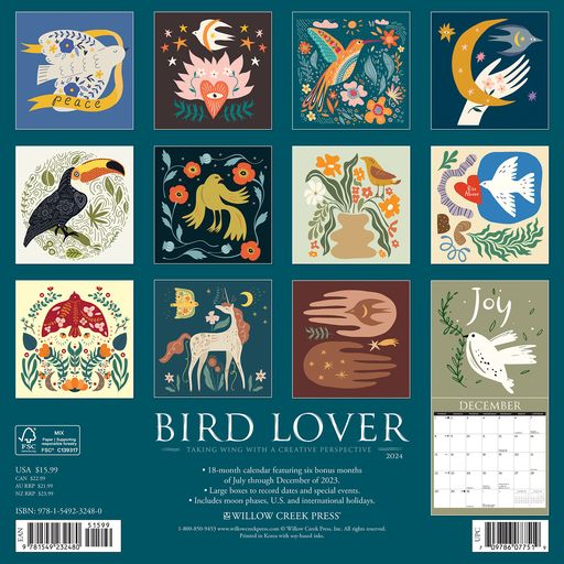 2024 Bird Lover Wall Calendar 12 IN x 12 IN